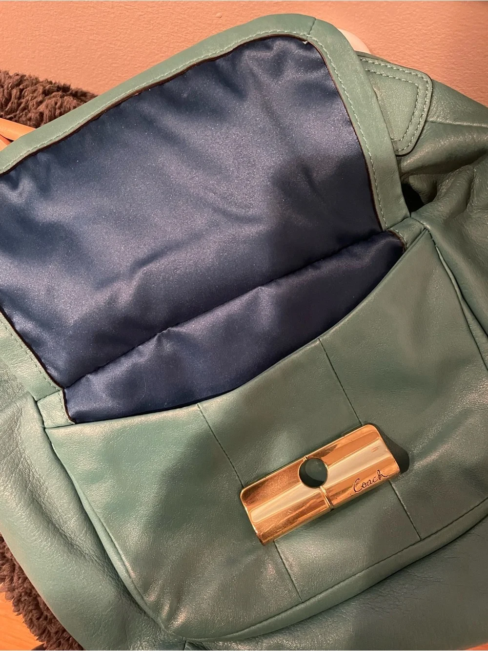 Coach Kristin Teal Convertible Hobo Bag with Gold Hardware